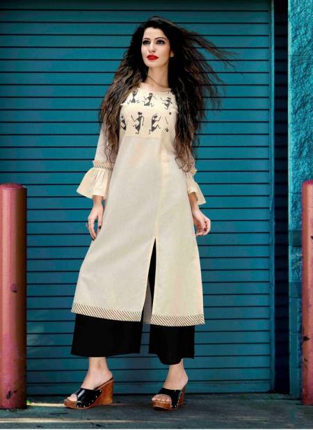 Cream Fancy Designer Casual Wear Cotton Blend Checks Printed Designer Kurti Collection Suhani-4